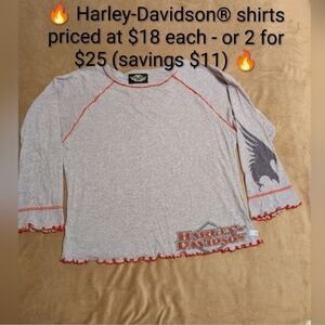 Vintage Authentic Harley-Davidson® Lady's Long Sleeve Tee in Gray w/Red Trim